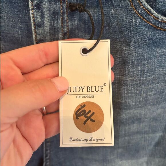 Judy Blue Rainbow Stitched Skinny Jeans Blue Distressed - Picture 4 of 9